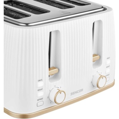 Тостер Sencor 1860Вт, підігрів, розморожування, 4 слоти, пластик, білий (STS7540WH)