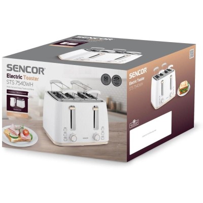 Тостер Sencor 1860Вт, підігрів, розморожування, 4 слоти, пластик, білий (STS7540WH)