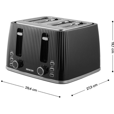 Тостер Sencor 1860Вт, підігрів, розморожування, 4 слоти, пластик, чорний (STS7541BK)