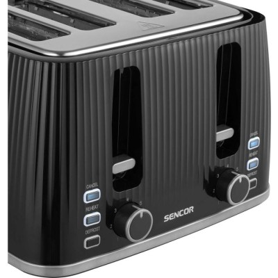 Тостер Sencor 1860Вт, підігрів, розморожування, 4 слоти, пластик, чорний (STS7541BK)