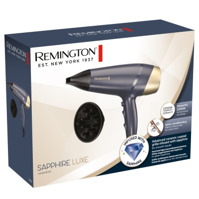 Фен Remington Sapphire Luxe , 2200Вт, 3 режими, дифузор, іоніз-я, хол. обдув, сапфіровий (D5805)
