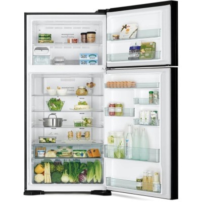 Холодильник Hitachi з верхн. мороз., 184x86х74, холод.відд.-405л, мороз.відд.-145л, 2дв., А++, NF, інв., зона нульова, чорний (R