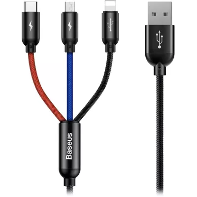 Кабель Baseus 3-in-1 USB to M+L+T 3.5A 1.2m(CAMLT-BSY01)чор