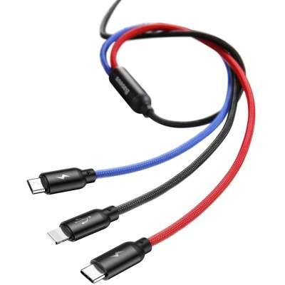 Кабель Baseus 3-in-1 USB to M+L+T 3.5A 1.2m(CAMLT-BSY01)чор