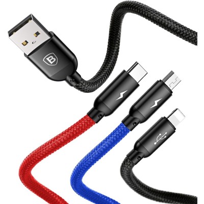 Кабель Baseus 3-in-1 USB to M+L+T 3.5A 1.2m(CAMLT-BSY01)чор