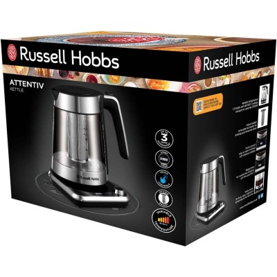 Електрочайник Russell Hobbs Attentiv Kettle, 1.7л, Strix, скло, база зі сховищем для шнура, сірий (26200-70)