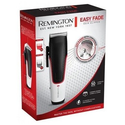 Машинка для стриження Remington E51 Easy Fade Hair Clipper, мережа+акум., роторний мотор, насадок-3, кейс, титан.напил., чорн-бі