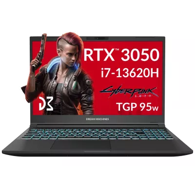 Ноутбук Dream Machines RG3050-15 15.6FHD IPS, Intel i7-13620H, 32GB, F1TB, NVD3050-4, DOS, чорний (RG3050-15UA77)