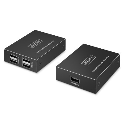 Подовжувач DIGITUS USB 2.0, для використання з кабелем Cat6, до 150 м, 4 х USB-A, чорний (DA-73120)
