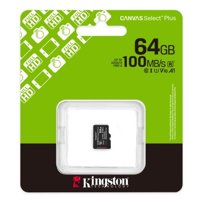 Карта пам'яті Kingston microSD 64GB C10 UHS-I A1 V10 R100MB/s (SDCS3/64GBSP)