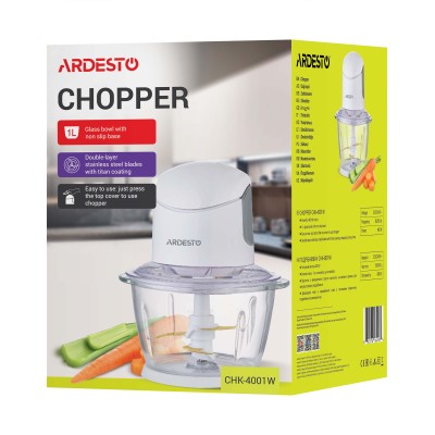 Подрібнювач Ardesto, 400Вт, чаша-1000мл, скло, корпус-пластик, білий