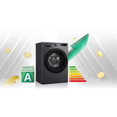Прально-сушильна машина LG фронтальна, 9(5)кг, 1200, A, пара, 48см, дисплей, пара, інвертор, чорний (F2R5FG6J)