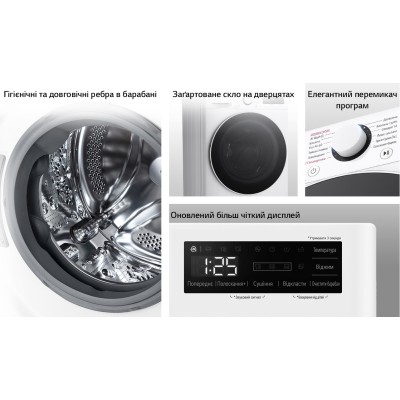Прально-сушильна машина LG фронтальна, 9(5)кг, 1200, А, 48см, дисплей, пара, інвертор, білий (F2R5FG0W)