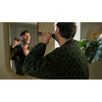 Тример Philips Series 9000, для обличчя, голови, тіла, акум., насадок-19, OneBlade в компл., сталь, сірий (MG9556/15)