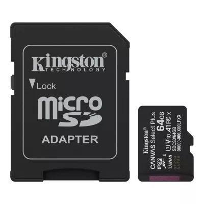 Карта пам'яті Kingston microSD 64GB C10 UHS-I A1 V10 R100MB/s + SD (SDCS3/64GB)