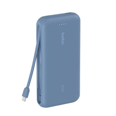 Акумулятор портативний літій-іонний Power Bank Belkin 20000мА·год, 30Вт, з інтегрованим кабелем USB-C, синій (BPB024HQBL)