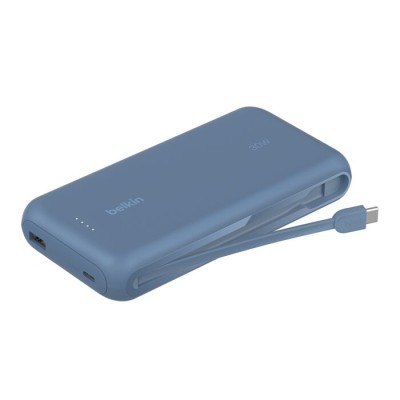 Акумулятор портативний літій-іонний Power Bank Belkin 20000мА·год, 30Вт, з інтегрованим кабелем USB-C, синій (BPB024HQBL)