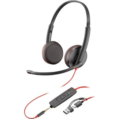 Гарнітура комп'ютерна стерео On-ear Poly Blackwire 3225, USB-A, USB-C, 3.5 мм, всеспрямований, чорний (8X229AA)