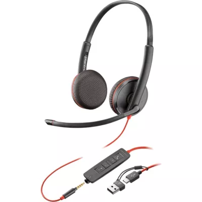 Гарнітура комп'ютерна стерео On-ear Poly Blackwire 3225, USB-A, USB-C, 3.5 мм, всеспрямований, чорний (8X229AA)
