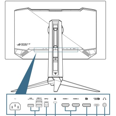 Монітор Asus 26.5" ROG Swift PG27UCDM 2xHDMI, DP, USB-C, 3xUSB, QD-OLED, 3840x2160, 240Hz, 0.03ms, DCI-P3 99%, FreeSync, Pivot, 