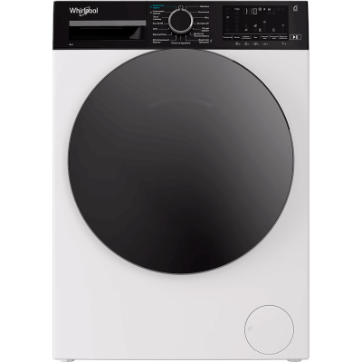 Пральна машина Whirlpool фронтальна, 8кг, 1400, C, 55см, дисплей, пара, інвертор, люк чорний, білий