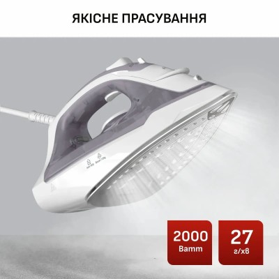 Праска Tefal Virtuo 30, 2000Вт, 240мл, паровий удар -120гр, постійна пара - 27гр, керам. підошва, сіро-фіолетовий