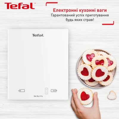 Ваги Tefal кухонні Essential, 5кг, AAAx2 в комплекті, скло, білий