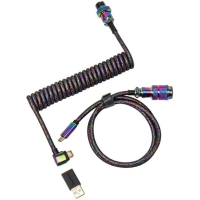 Кабель Type-A/Type-C Keychron Premium Coiled Aviator Cable-Straight Rainbow Palted black (CAB5_KEYCHRON)