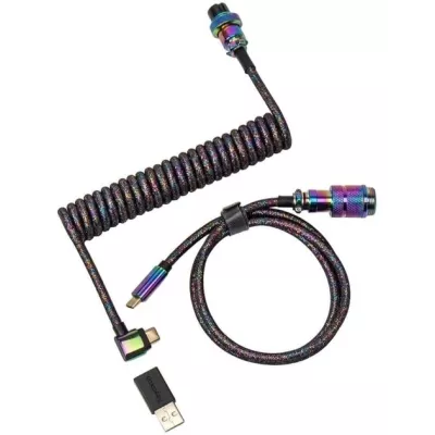 Кабель Type-A/Type-C Keychron Premium Coiled Aviator Cable-Straight Rainbow Palted black (CAB5_KEYCHRON)