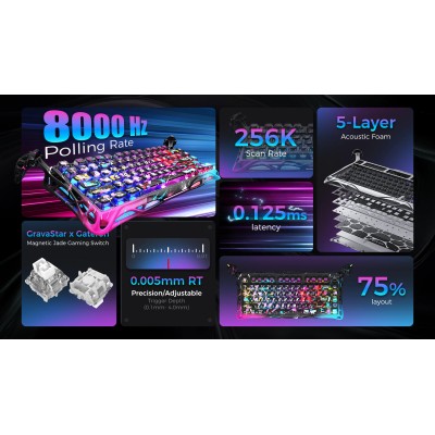 Клавіатура механічна GravaStar Mercury V75 Pro 80keys, Magnetic Jade Gaming, 8K, USB-A, RGB, Neon Graffiti (GS_V75_PRO_CG_BLK)