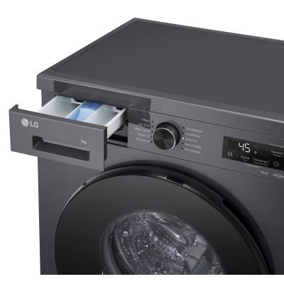 Пральна машина LG фронтальна, 7кг, 1200, A, 44см, дисплей, пара, інвертор, чорний