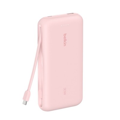 Акумулятор портативний літій-іонний Power Bank Belkin 20000мА·год, 30Вт, з інтегрованим кабелем USB-C, рожевий (BPB024HQPK)
