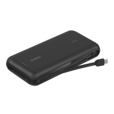 Акумулятор портативний літій-іонний Power Bank Belkin 20000мА·год, 30Вт, з інтегрованим кабелем USB-C, чорний (BPB024HQBK)