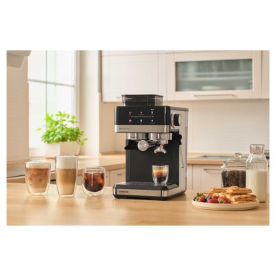 Кавоварка Sencor ріжкова 1.8л, зерно+мелена, вдубована кавомолка, дисплей, нерж. сталь-чорний (SES5000SS)