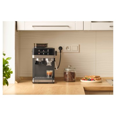 Кавоварка Sencor ріжкова 1.8л, зерно+мелена, вдубована кавомолка, дисплей, нерж. сталь-чорний (SES5000SS)