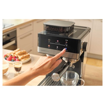 Кавоварка Sencor ріжкова 1.8л, зерно+мелена, вдубована кавомолка, дисплей, нерж. сталь-чорний (SES5000SS)