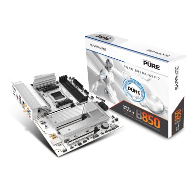 SAPPHIRE Motherboard PURE B850A WIFI7 sAM5 B850 4xDDR5 M.2 HDMI DP WiFi BT ATX білий (52123-11-40G)
