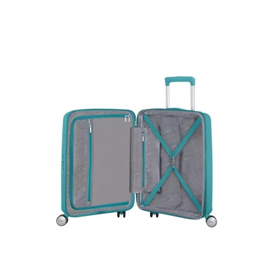 Валіза American Tourister, Soundbox, поліпропілен, мала, 55см, 35.5/41л, TSA, 4 колеса, EXP, бірюзовий (32G*61001)