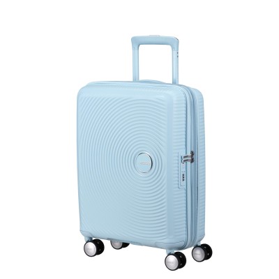 Валіза American Tourister, Soundbox, поліпропілен, мала, 55см, 35.5/41л, TSA, 4 колеса, EXP, пастельно-блакитний (32G*22001)