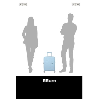 Валіза American Tourister, Soundbox, поліпропілен, мала, 55см, 35.5/41л, TSA, 4 колеса, EXP, пастельно-блакитний (32G*22001)