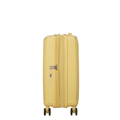 Валіза American Tourister, Soundbox, поліпропілен, мала, 55см, 35.5/41л, TSA, 4 колеса, EXP, пастельно-жовтий (32G*16001)