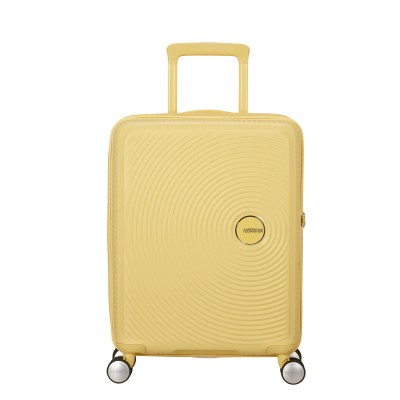 Валіза American Tourister, Soundbox, поліпропілен, мала, 55см, 35.5/41л, TSA, 4 колеса, EXP, пастельно-жовтий (32G*16001)