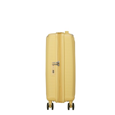 Валіза American Tourister, Soundbox, поліпропілен, мала, 55см, 35.5/41л, TSA, 4 колеса, EXP, пастельно-жовтий (32G*16001)