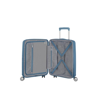 Валіза American Tourister, Soundbox, поліпропілен, мала, 55см, 35.5/41л, TSA, 4 колеса, EXP, сіро-синій (32G*51001)