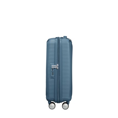 Валіза American Tourister, Soundbox, поліпропілен, мала, 55см, 35.5/41л, TSA, 4 колеса, EXP, сіро-синій (32G*51001)