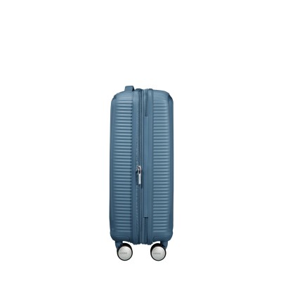 Валіза American Tourister, Soundbox, поліпропілен, мала, 55см, 35.5/41л, TSA, 4 колеса, EXP, сіро-синій (32G*51001)