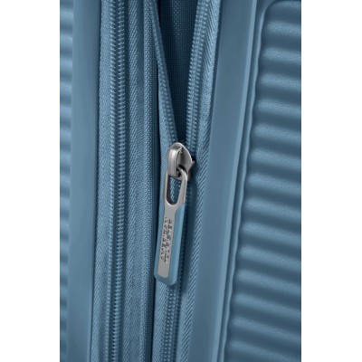 Валіза American Tourister, Soundbox, поліпропілен, мала, 55см, 35.5/41л, TSA, 4 колеса, EXP, сіро-синій (32G*51001)