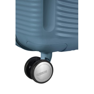 Валіза American Tourister, Soundbox, поліпропілен, мала, 55см, 35.5/41л, TSA, 4 колеса, EXP, сіро-синій (32G*51001)