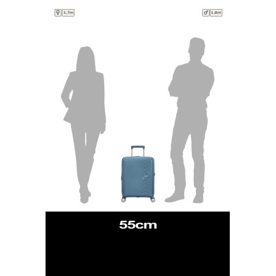 Валіза American Tourister, Soundbox, поліпропілен, мала, 55см, 35.5/41л, TSA, 4 колеса, EXP, сіро-синій (32G*51001)