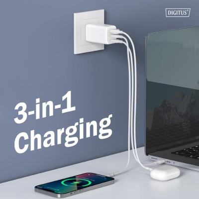 Зарядний пристрій DIGITUS GaN 2хUSB-C, 1хUSB-A, 67W (DA-10303)